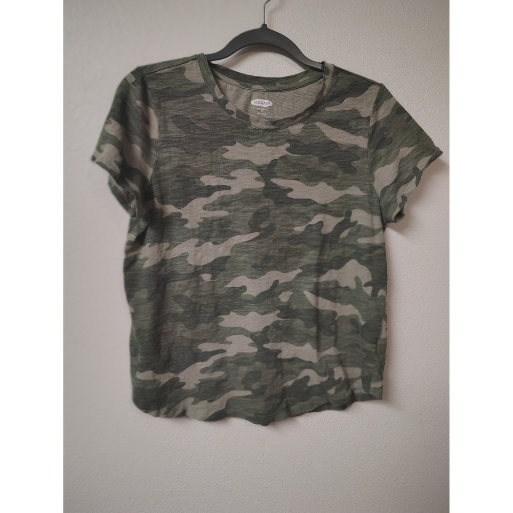 Old Navy EveryWear Camo Print Crew Neck Short Sleeve T-Shirt Green Womens Medium